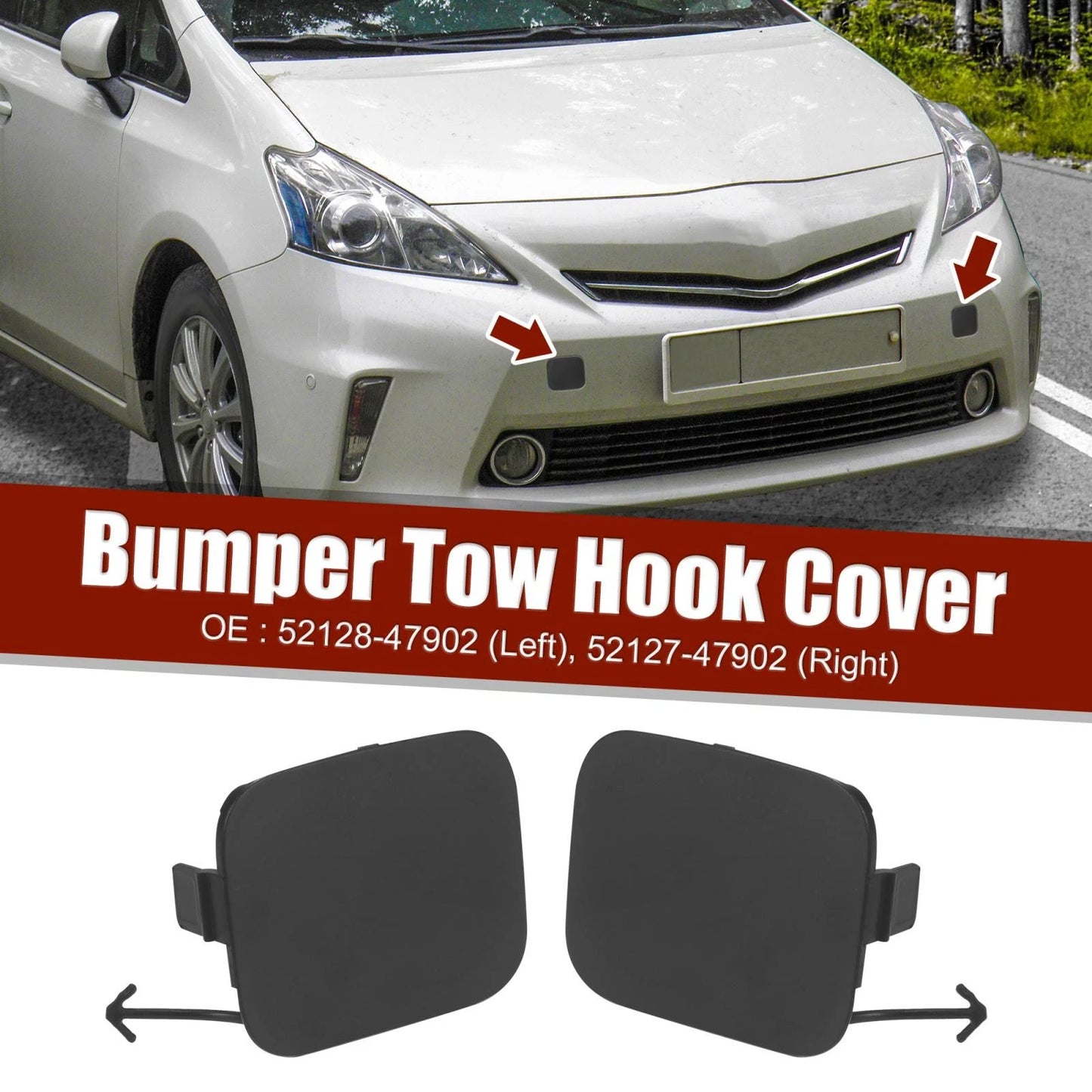 Pair 2x Front Bumper Tow Hook Cover for Toyota Prius V (2012–2012)