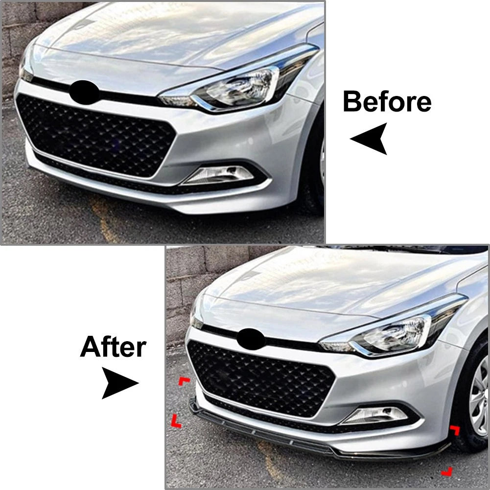 Gloss Black Front Bumper Splitter Lip for Hyundai i20 MK2 (2015-2017) 3 x pcs