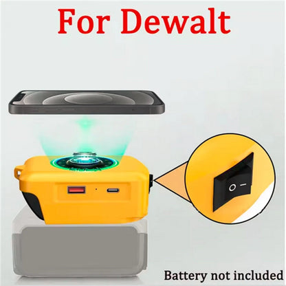 Wireless Charger Adapter Type-C & USB Ports for Dewalt 18V-20V Battery