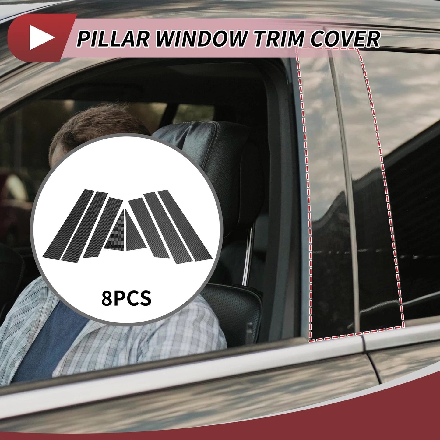 8 Pcs Door Pillar Window Trim for Nissan Rogue (2014-2020) Carbon Fiber Black