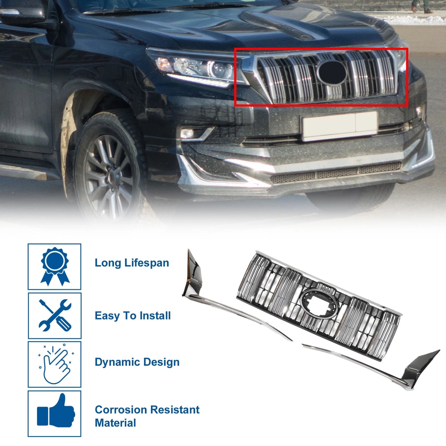 Front Upper Bumper Grille for Toyota Land Cruiser Prado (2017-2020)