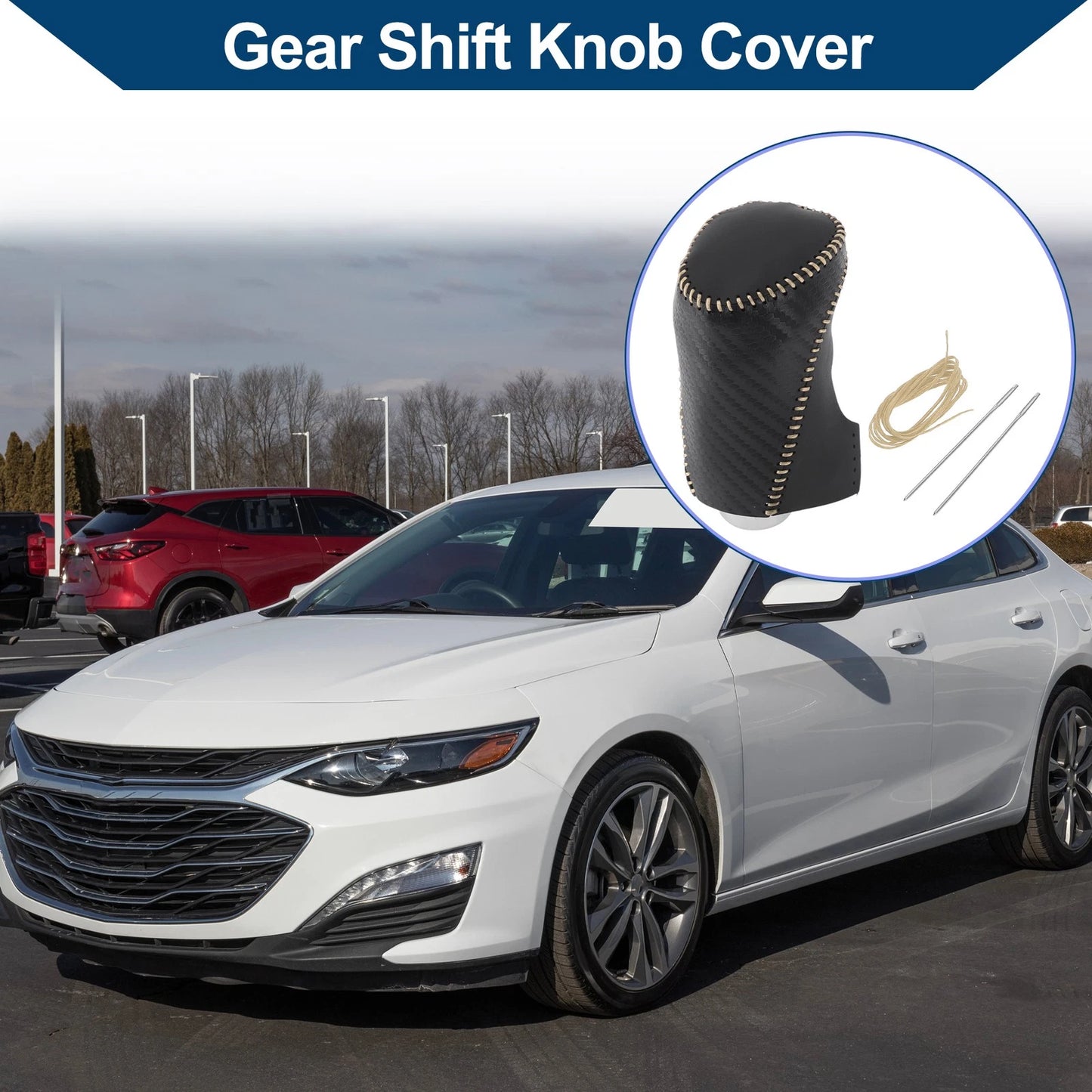 Gear Shift Knob Cover for Chevrolet Malibu Black Carbon Fiber Beige