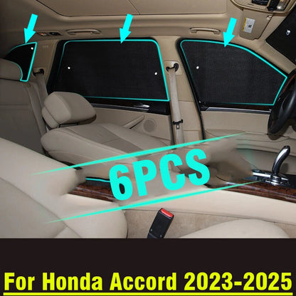 6PCS Side Window Sunshade Black Silver Privacy for Honda Accord (2023–2025)