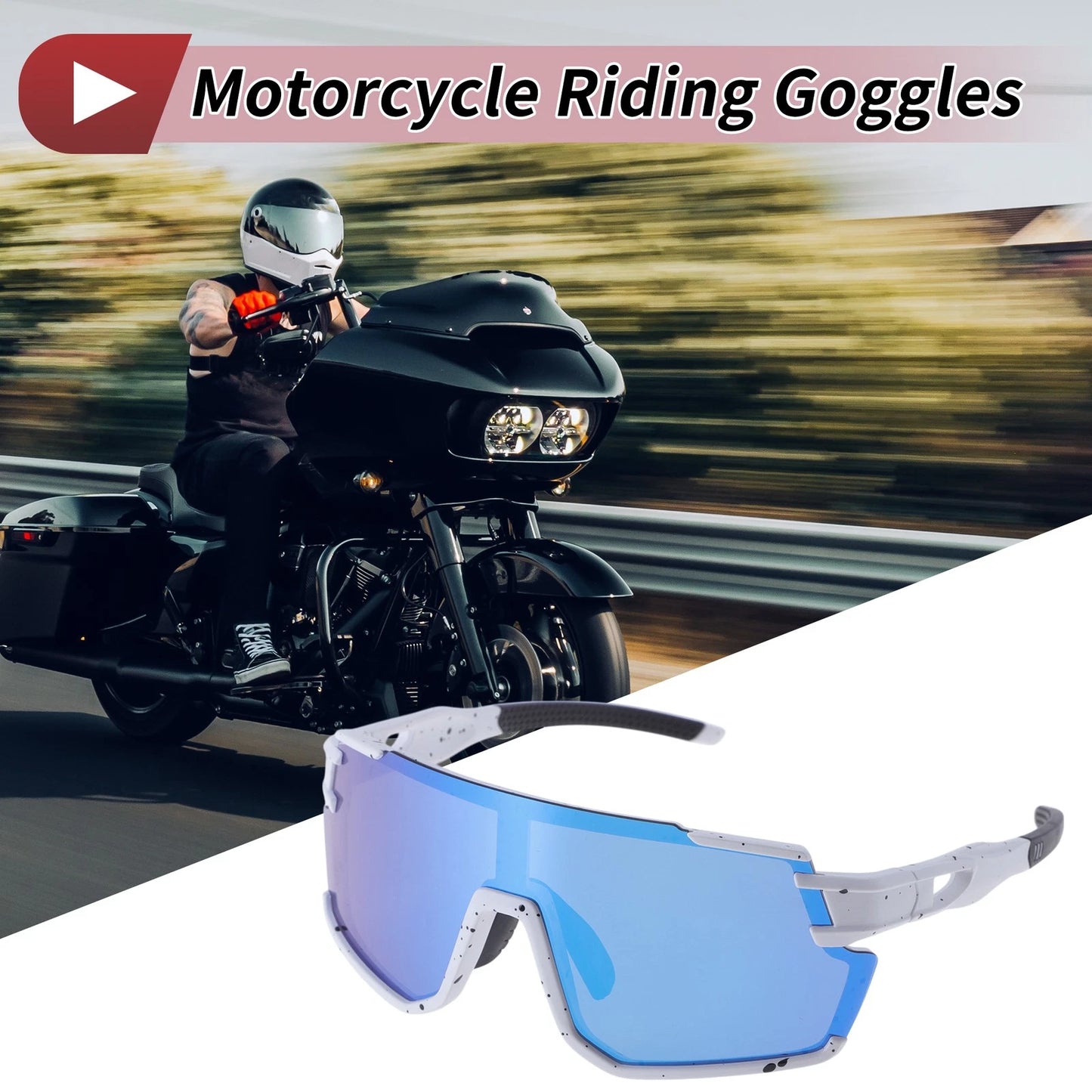 Motorcycle Riding Goggles for Motorcycle Blue Lens White with Black Spots