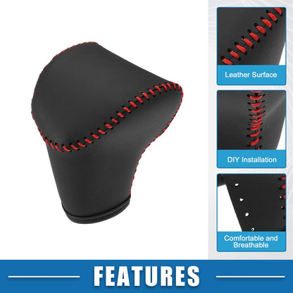 Gear Shift Knob Cover for Kia Seltos (2021-2023) Black Red Stitches