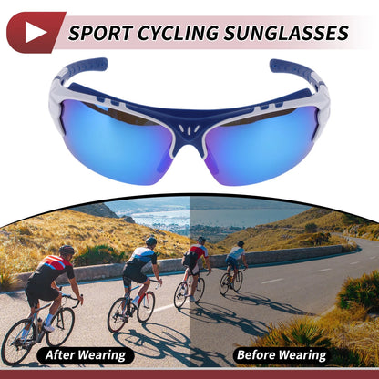 1 x Motorcycle Riding Goggles Blue Lens Blue White Frame UV400