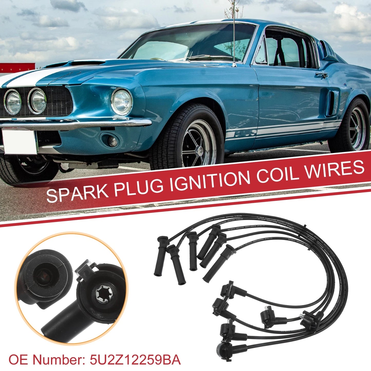 6pcs Spark Plug Wire Ignition Coil Cable for Ford Mustang (2005-2014)