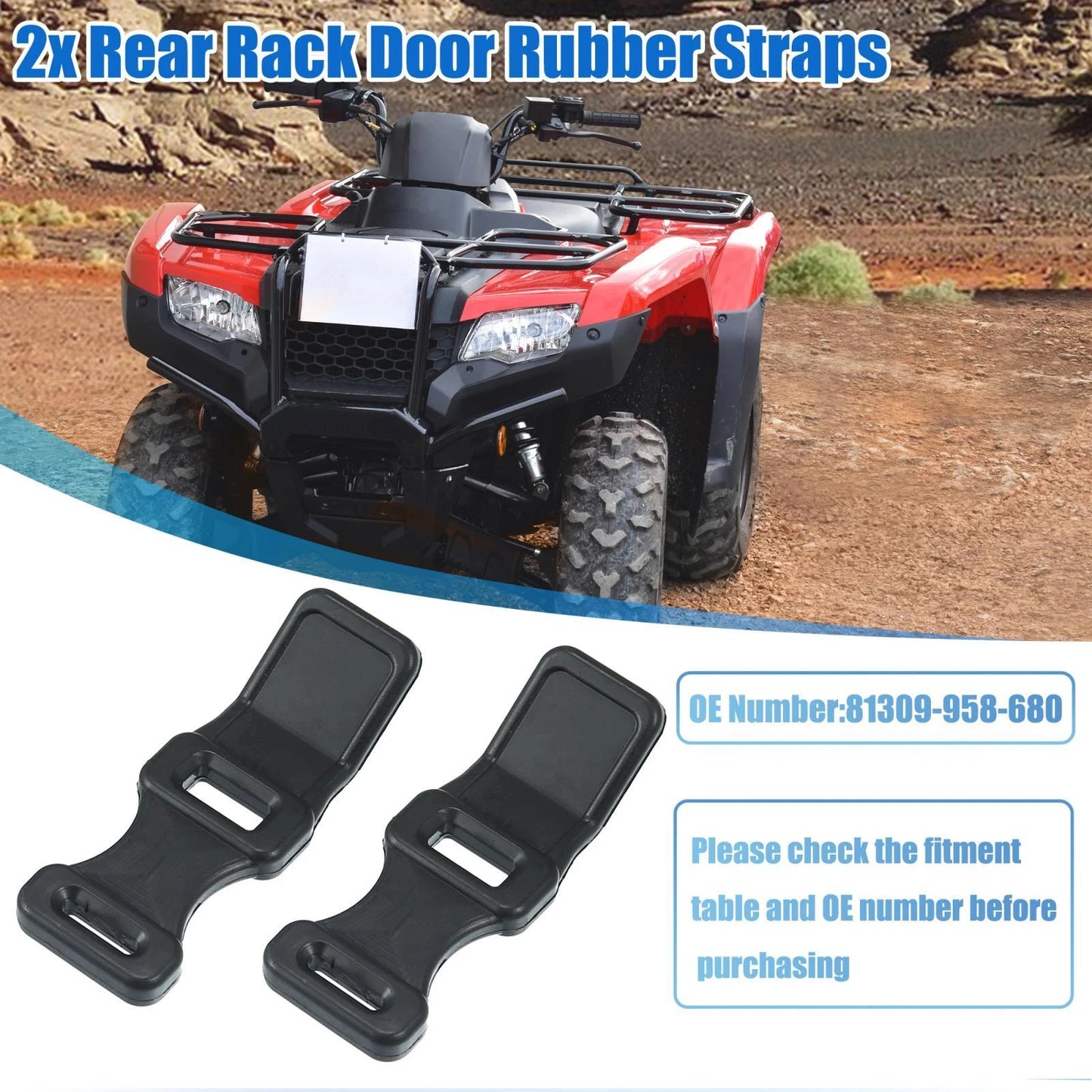 2 x Rear Rack Door Rubber Straps for Honda ATC200E TRX300 TRX350 (1985-1999)