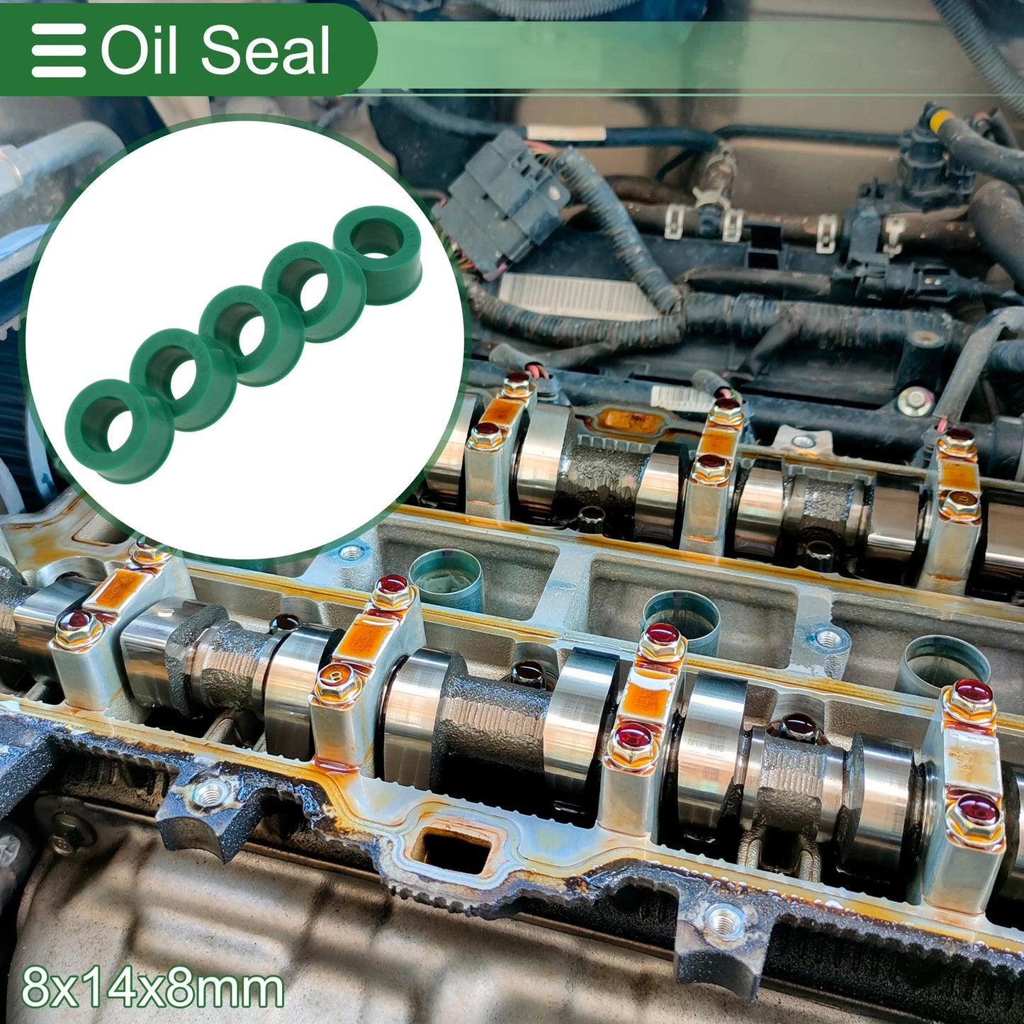 Oil Seal Rotary Shaft Seal TPU 8x14x8mm High Pressure Green 5 Pcs