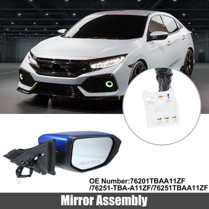 3 Pin Right Side Door Mirror Assembly Blue for Honda Civic (2016-2021)