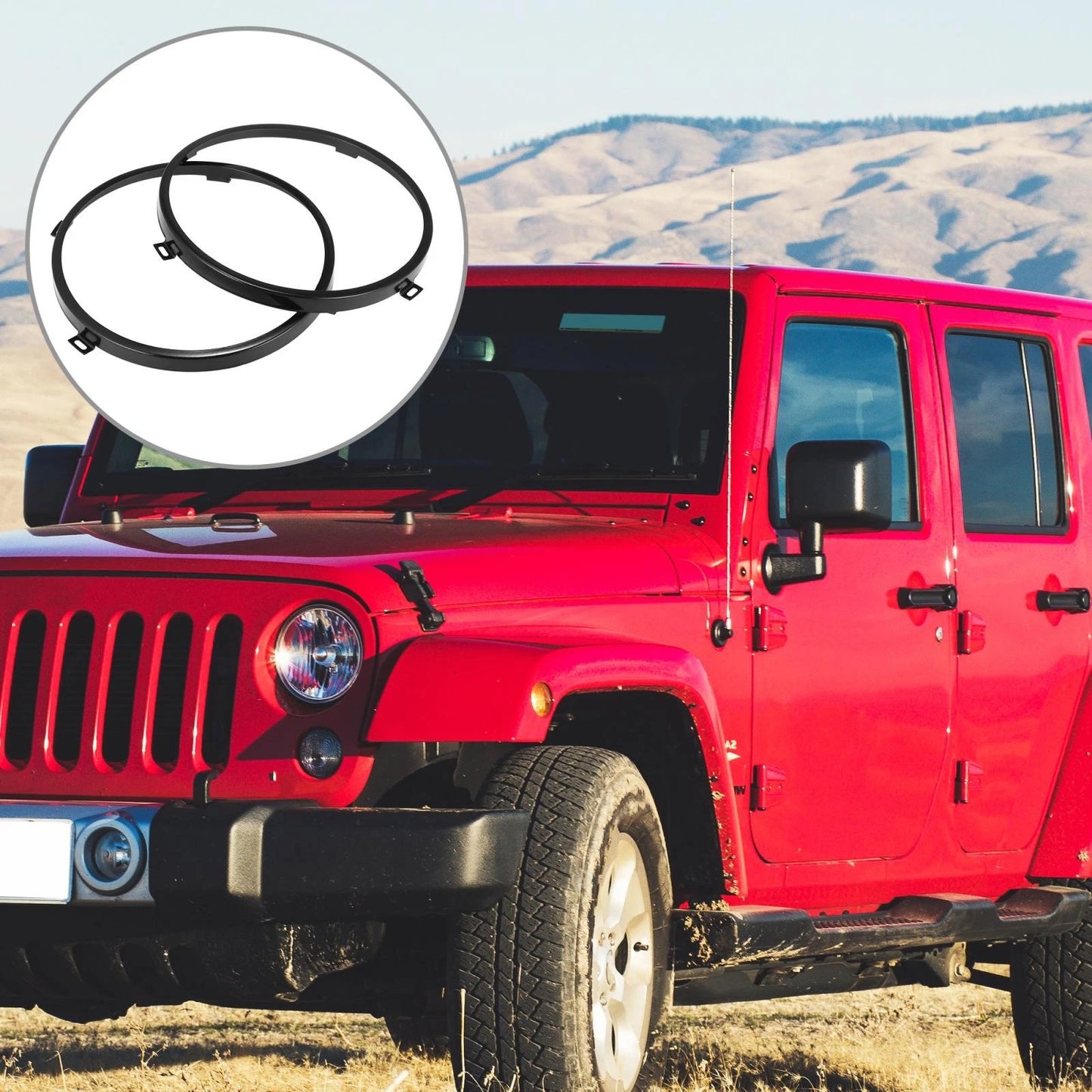 7" Round Hinge Headlight Mount Brackets for Jeep Wrangler (2007-2018)