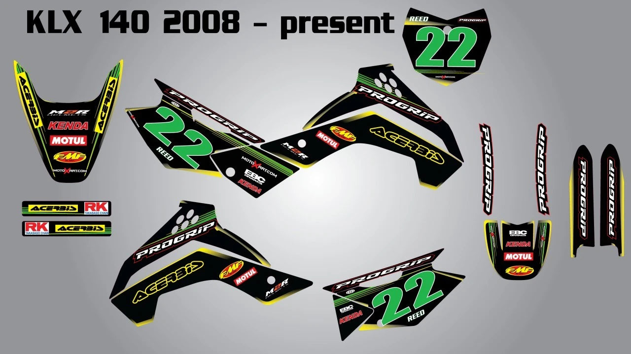 Custom Graphics Kit for Kawasaki KLX 140 (2008-2014) - Stickers Decals