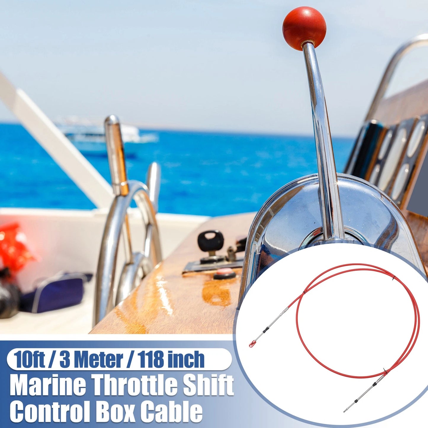 10ft 118 Inch Marine Throttle Shift Control Box Cable with Clevis Red