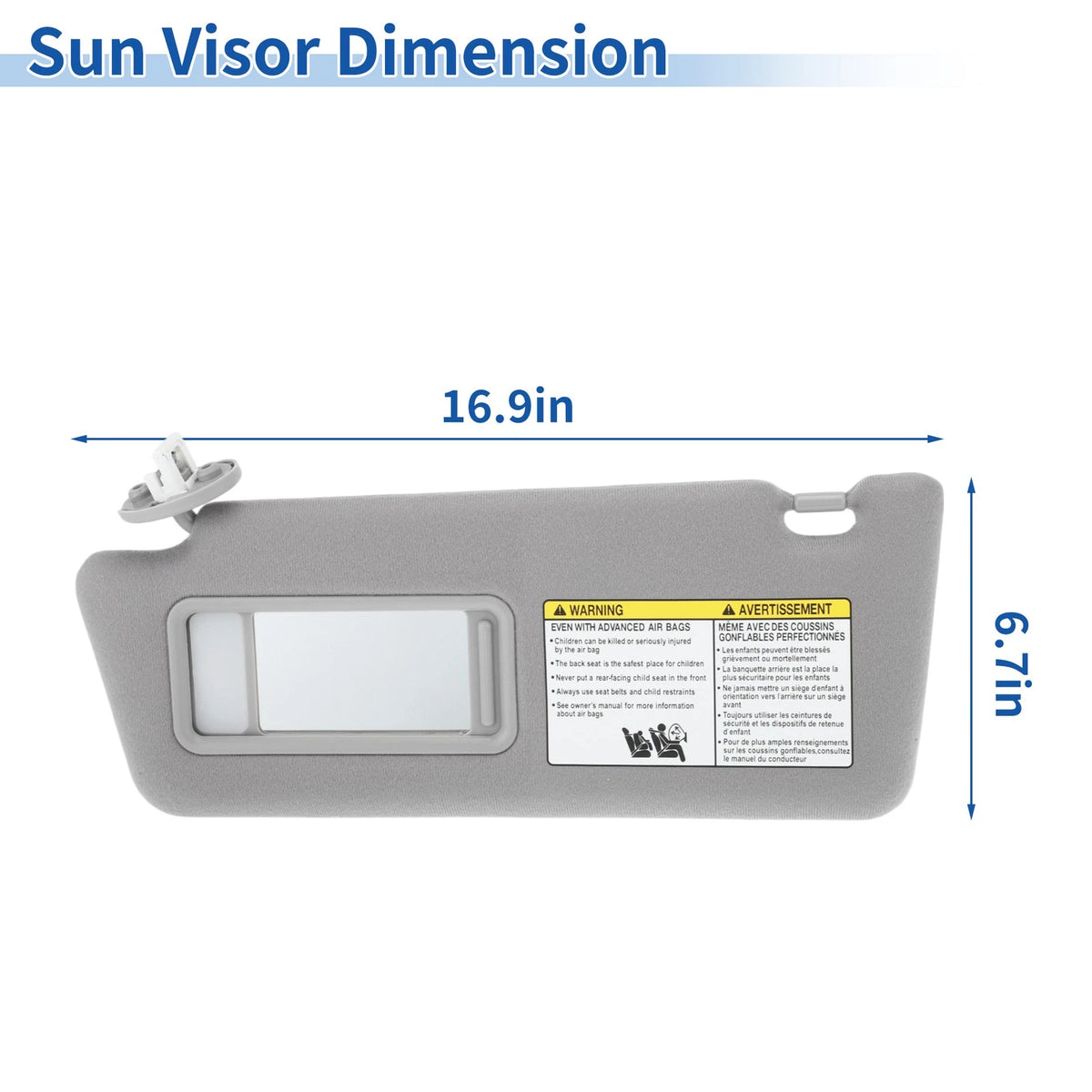 Gray Left Sun Visor w/ Vanity Mirror & Light for Toyota Tacoma (2005-2015)