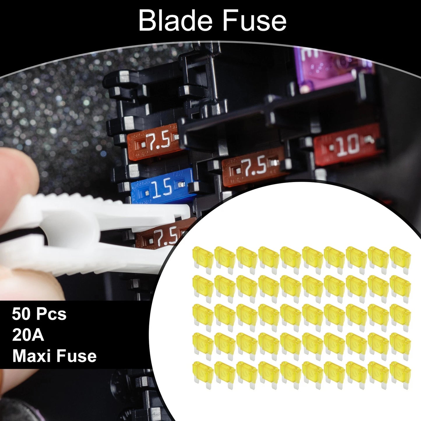 50 Pcs Maxi Fuse 20A Blade Fuse for Car Boat Truck RV Motorcycle Yellow