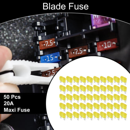 50 Pcs Maxi Fuse 20A Blade Fuse for Car Boat Truck RV Motorcycle Yellow