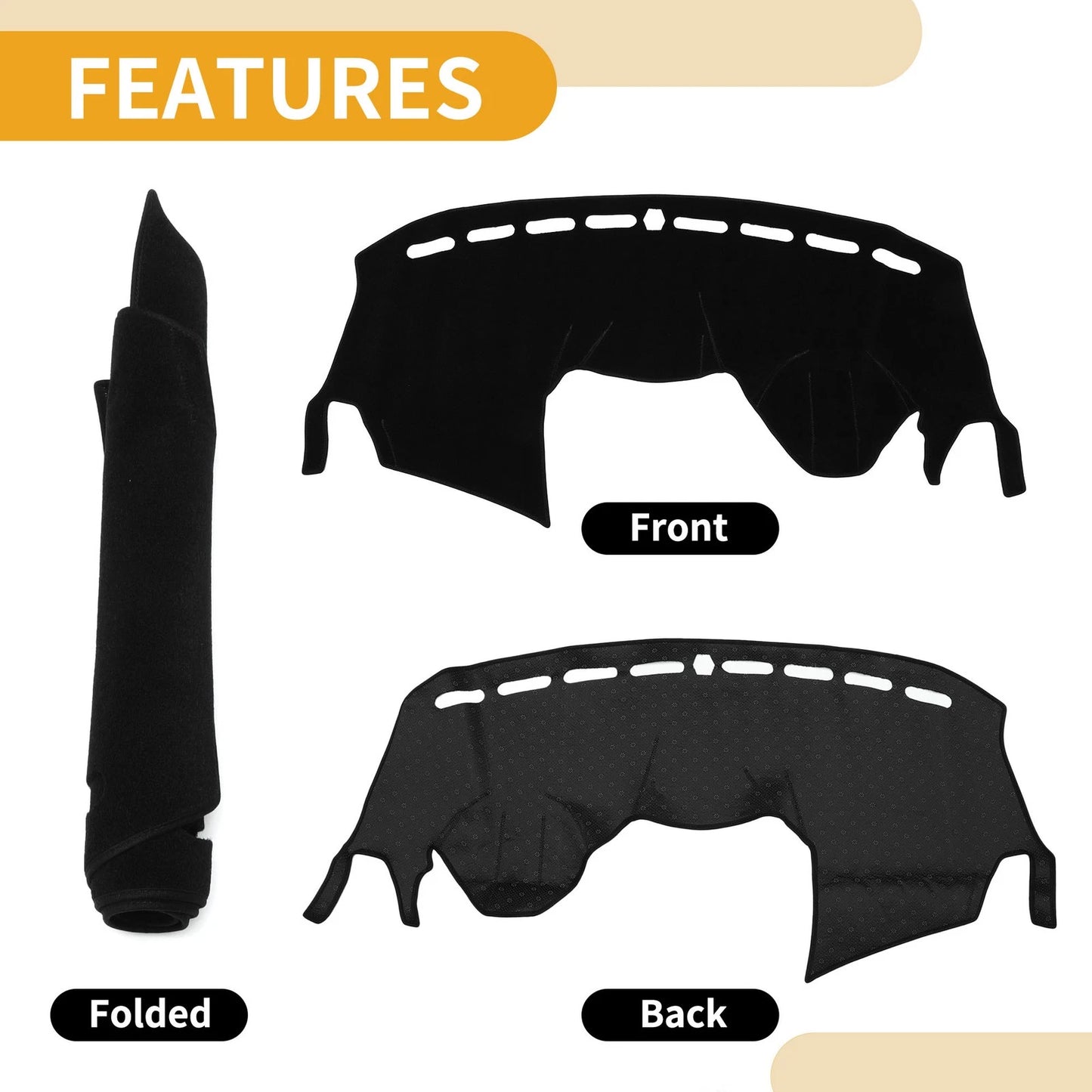 Dashboard Cover Mat for Ford Kuga 2015-2023 - Black Carpet (1 x Piece)