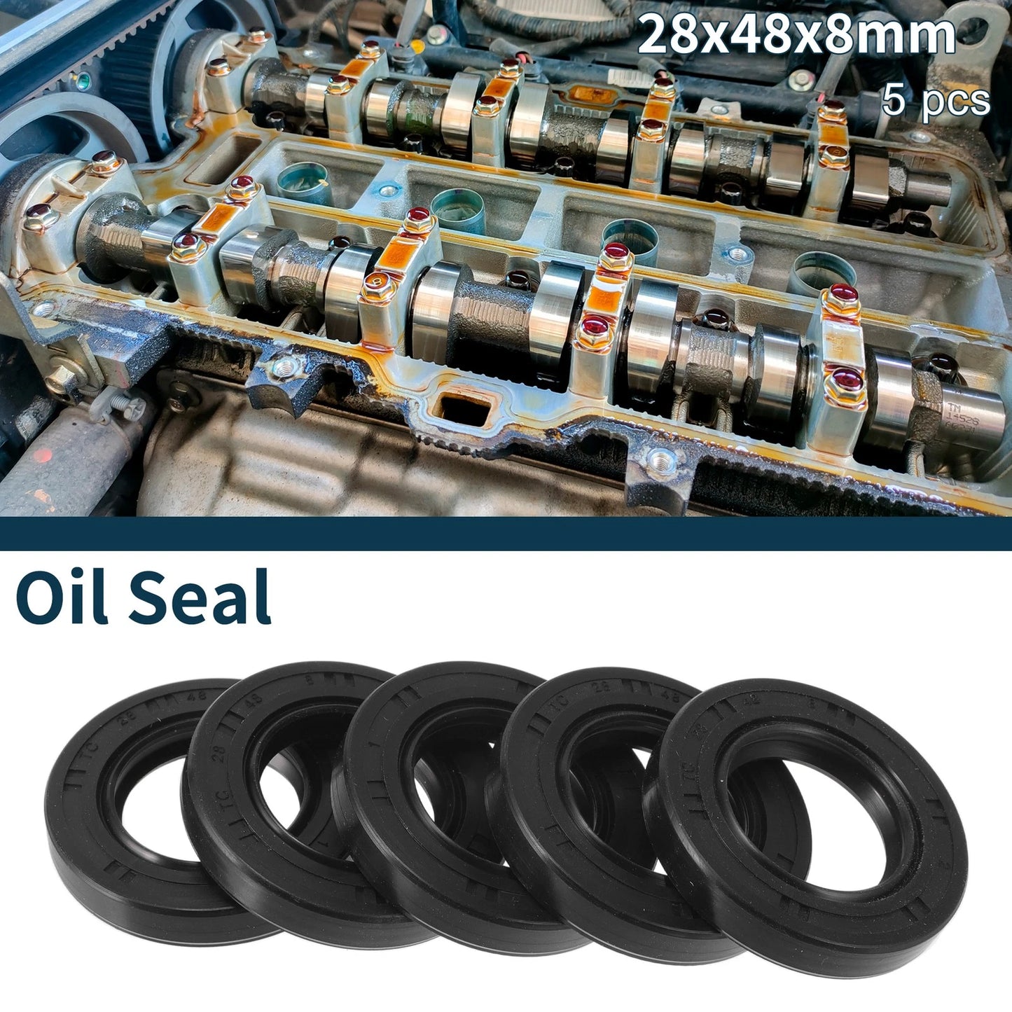 Oil Seal / 28x48x8mm / Seal Ring Rotary Shaft Seal NBR Rubber Black 5Pcs