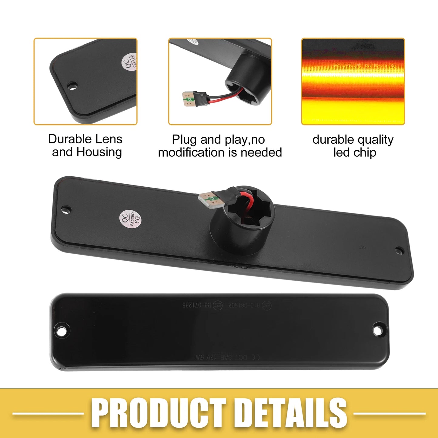 LED Side Marker Light 56001424 for Jeep Black Amber Lens 1 Pair