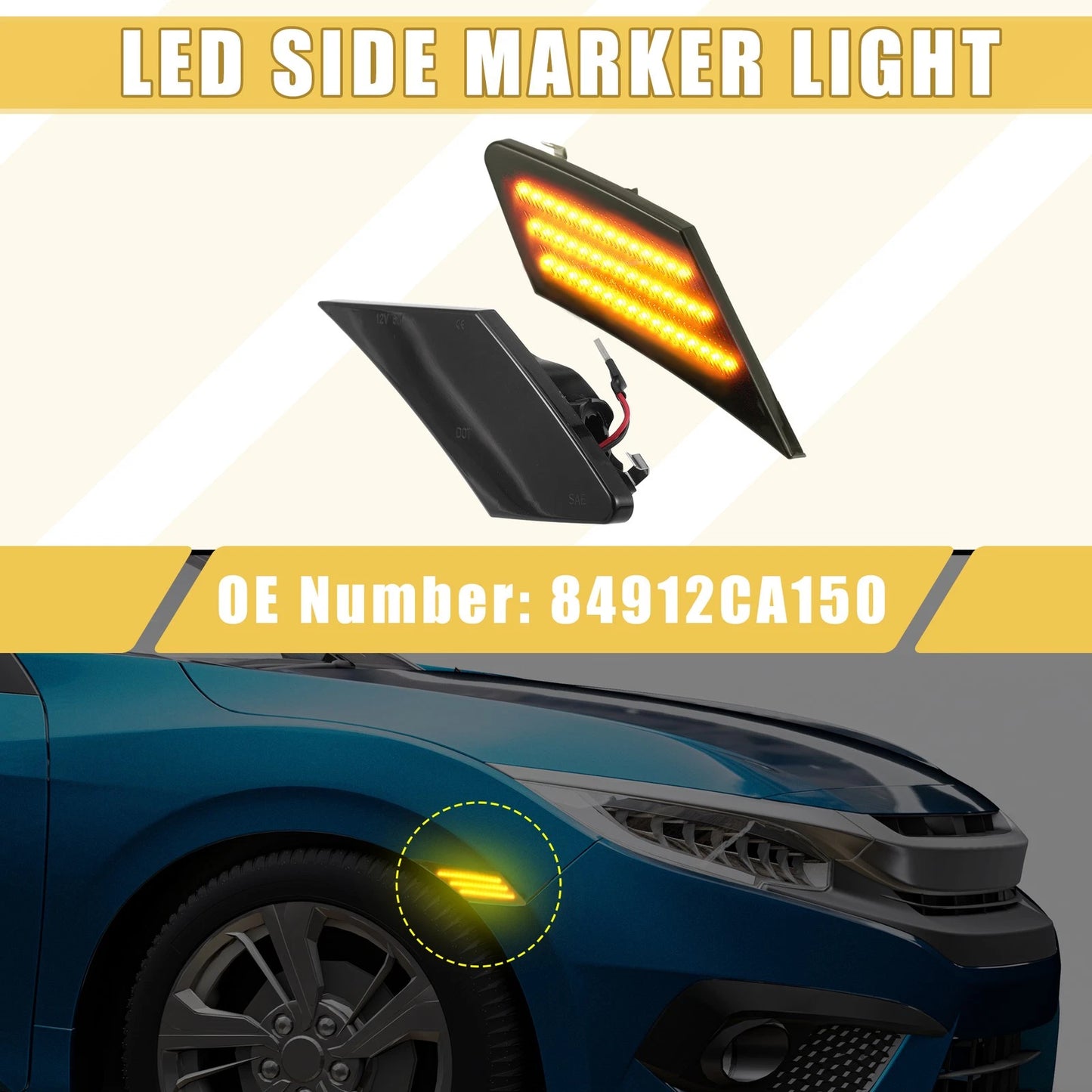 Front LED Side Marker Lights  for Scion FR-S (2013-2016) Amber Black