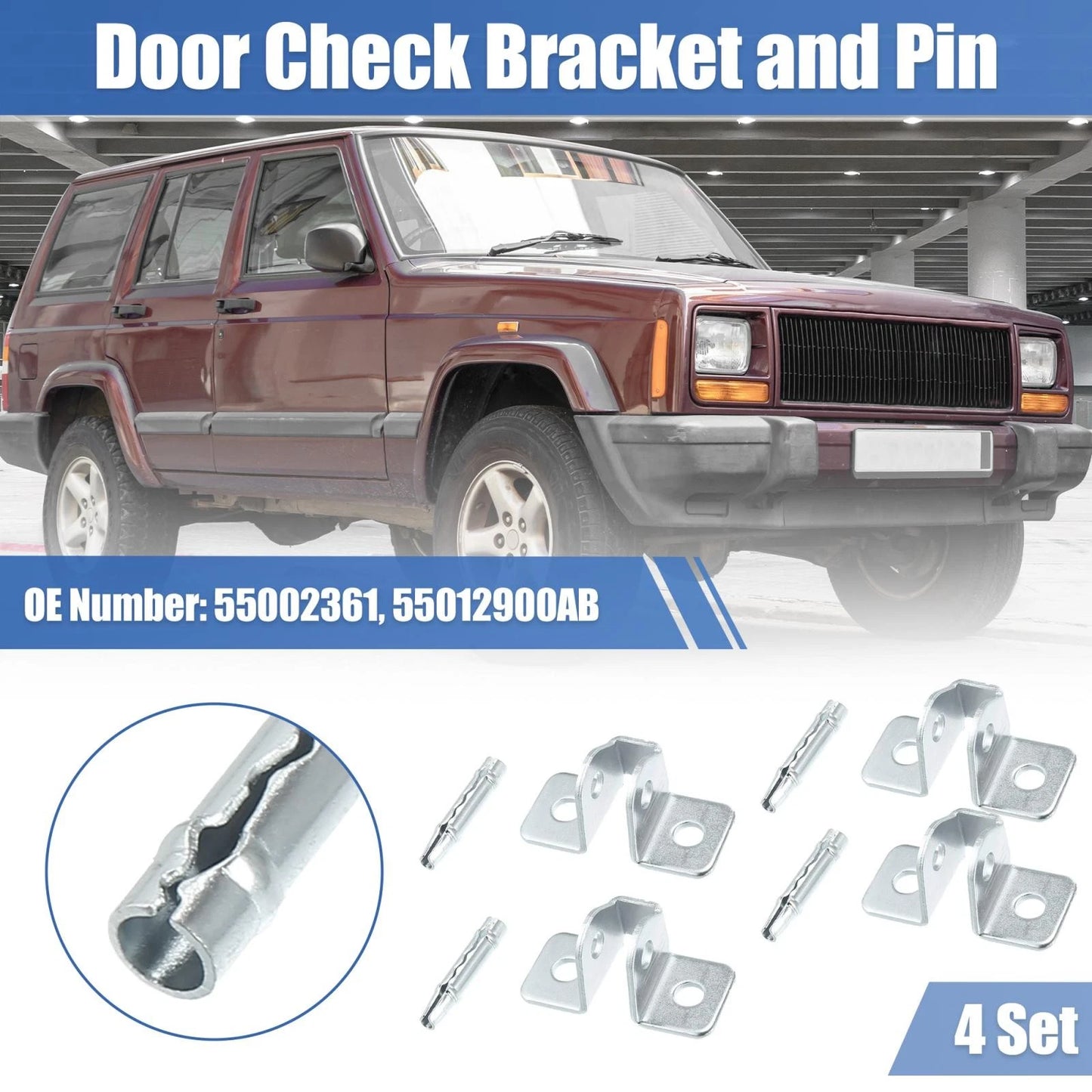 4 x Door Check Bracket & Pin for Jeep Cherokee (1984-2001)