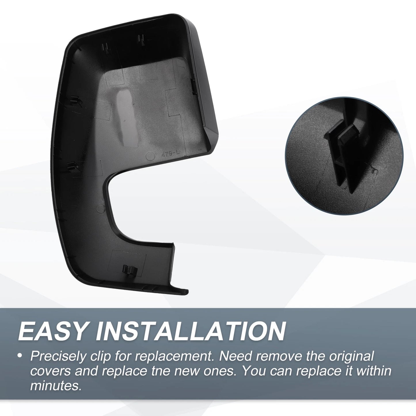 Left Rearview Mirror Cover Cap Gloss Black for Ford Transit Custom (12-23)