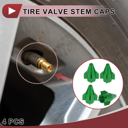 Mini Rocket Style Tire Valve Stem Caps Dust Covers Green for Car 4 Pcs