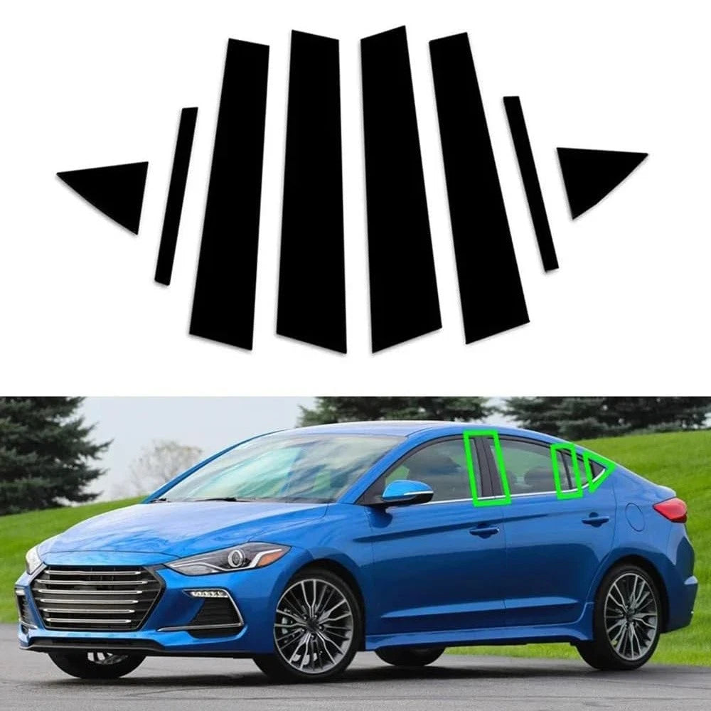 8x Glossy Black Door Trim Window Pillar Posts for Hyundai Elantra (2017-2020)