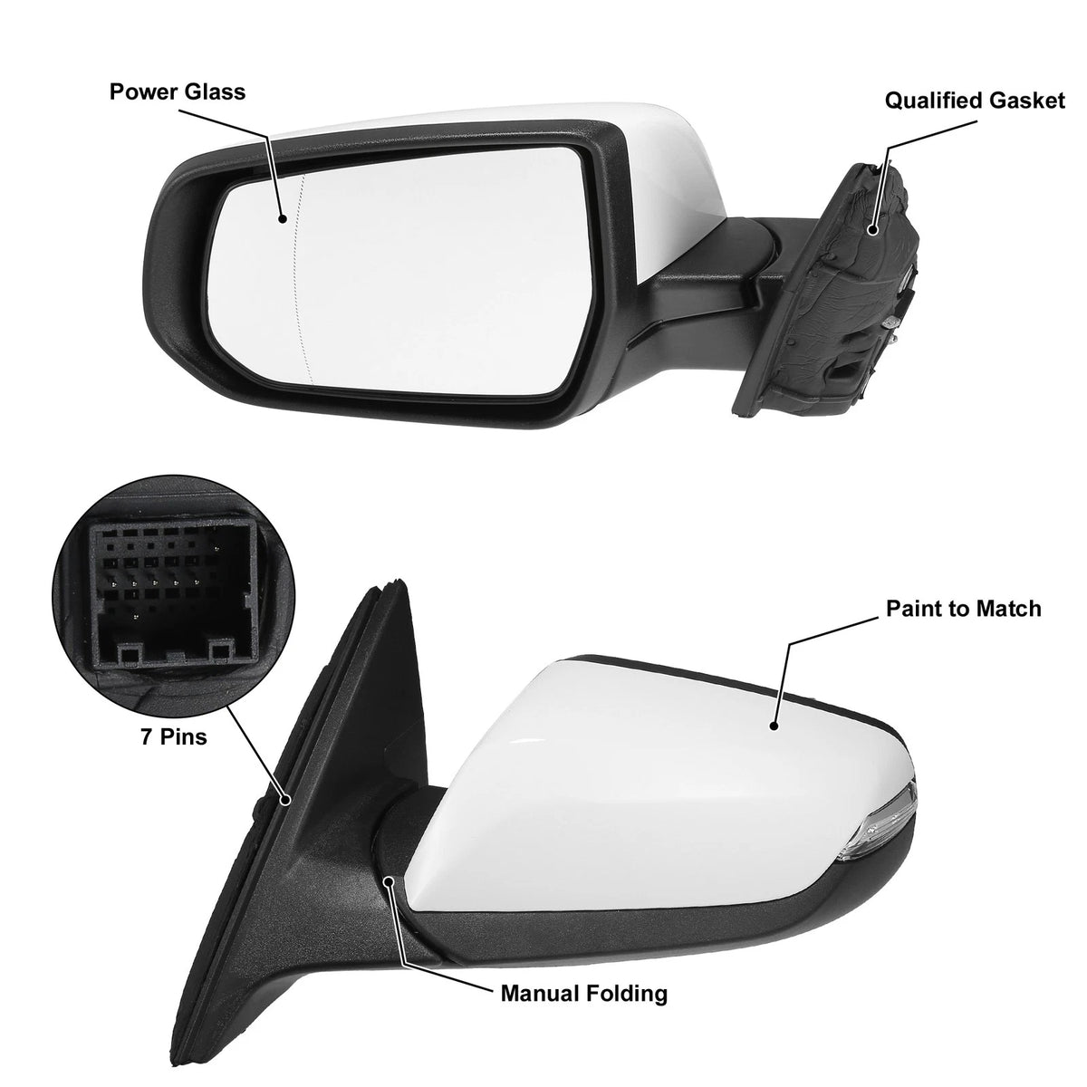 Left Side Exterior Door Mirror Assembly White for Chevrolet Malibu Hybrid
