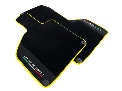 Black Floor Mats for Lamborghini Huracan with Alcantara Leather & Yellow Trim