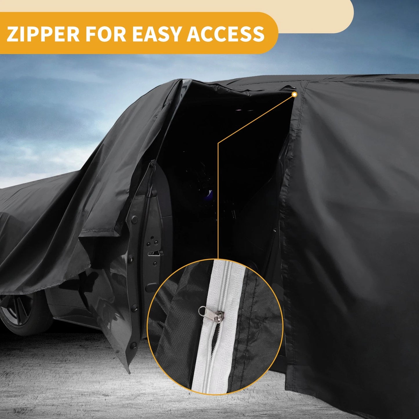 210D-PU Car Cover Waterproof All Weather for GMC Sierra Black with Zipper