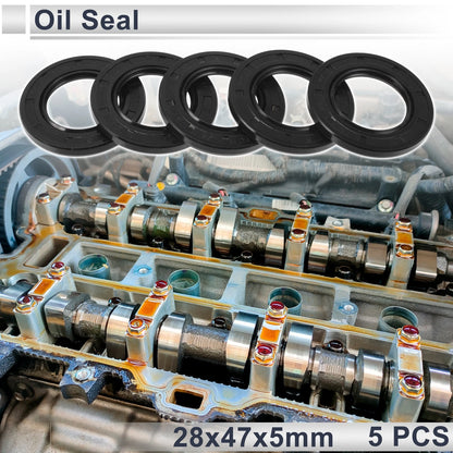 Oil Seal 28x47x5mm Rotary Shaft Seal TC Seal Ring Nitrile Rubber Black 5 Pcs