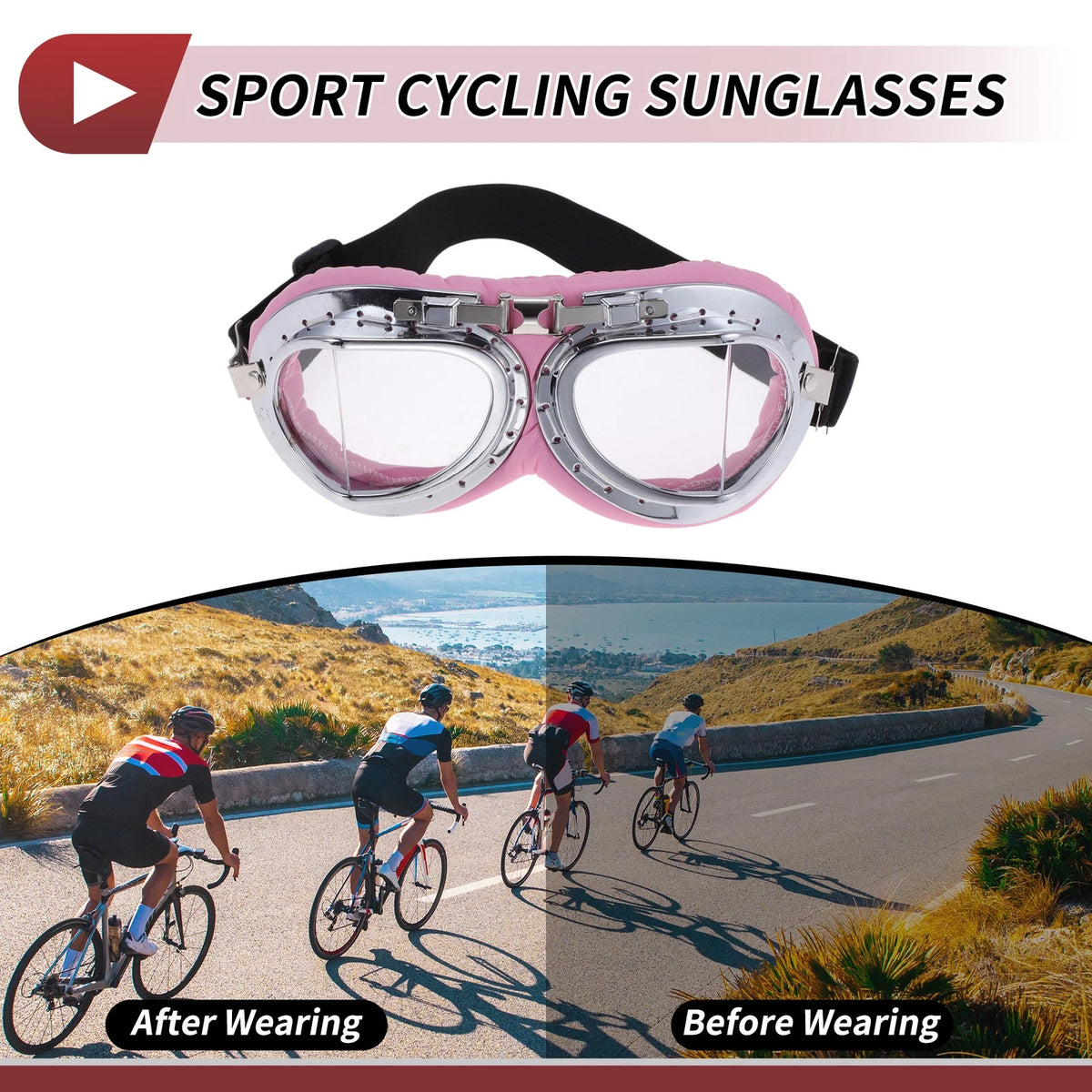 Goggles for Motorcycle Riding Transparent Lens Pink Frame Cycling Sunglasses