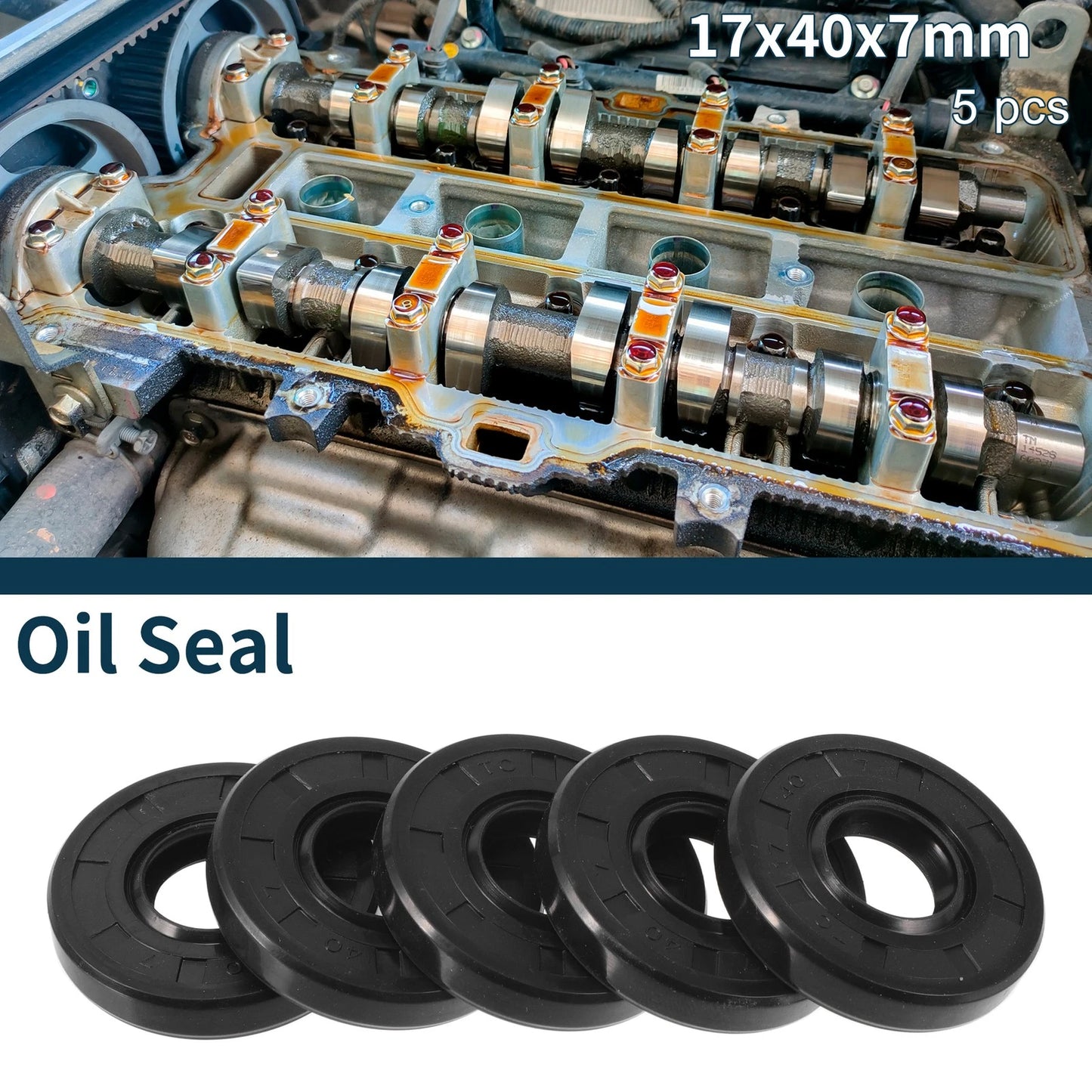 Oil Seal 17x40x7mm NBR Rubber Rotary Shaft Seal Black 5Pcs for Make Model