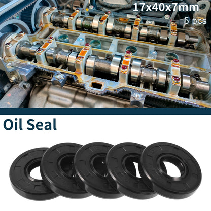 Oil Seal 17x40x7mm NBR Rubber Rotary Shaft Seal Black 5Pcs for Make Model