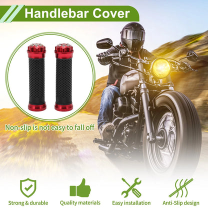 7/8" 22mm Hand Grips Cover for Motorcycle Handlebar Aluminum Rubber Red