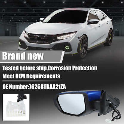 5 Pin Left Side Exterior Door Mirror Assembly Blue for Honda Civic (2016-2020)