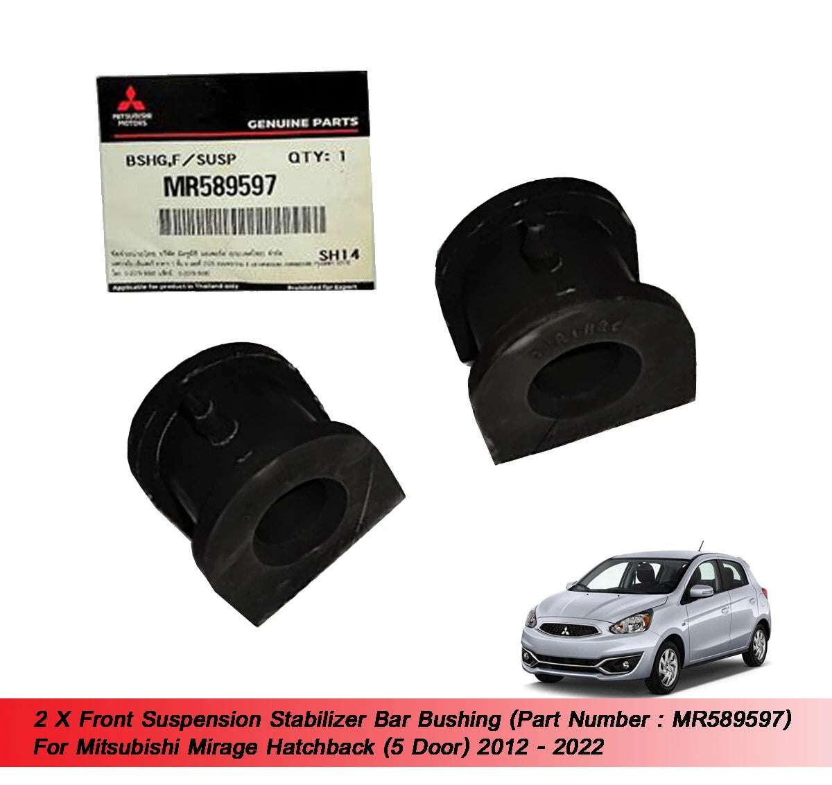 2 x Front Stabilizer Bar Bush for Mitsubishi Mirage 5Dr (2012-2022)