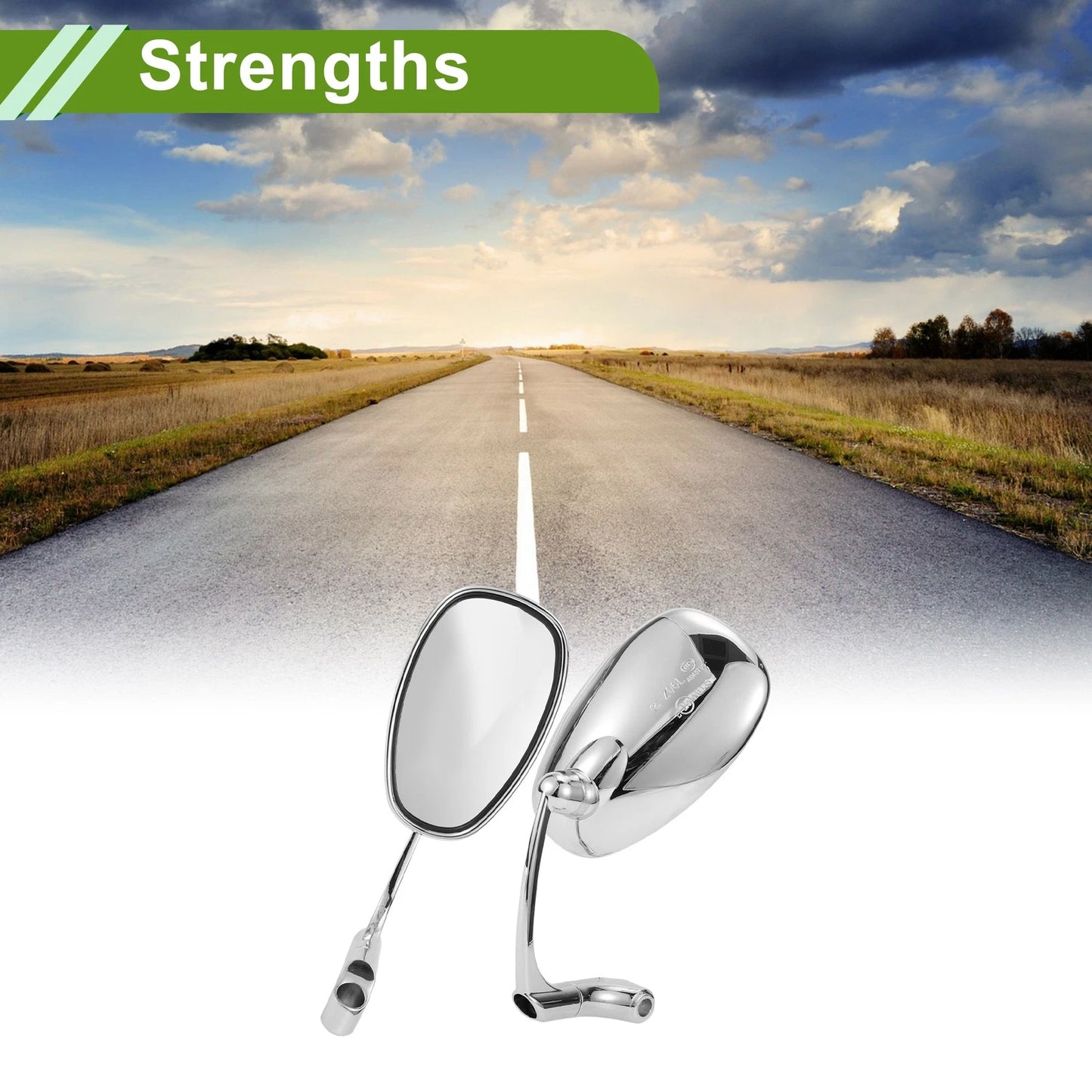 M8/M10 Rear View Mirror Oval Shape Chrome Silver Tone Aluminum for Motorcycle
