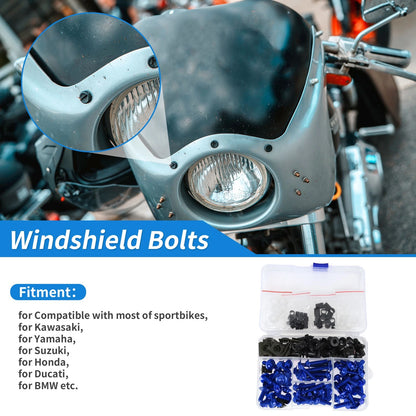 Windshield Bolts Stainless Steel Rubber Blue for Kawasaki Yamaha Suzuki