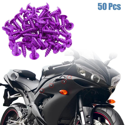 50pcs Purple Motorcycle Round Cross Head Self Tapping Bolts Screws for Bike