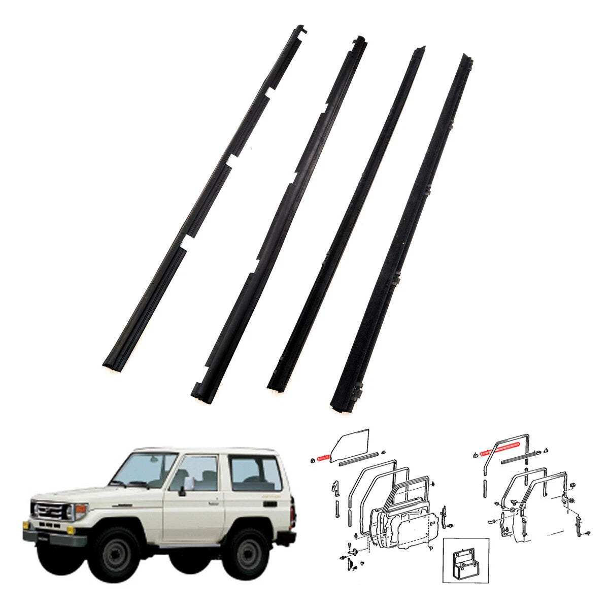Front Door Glass Weatherstrip w/Vent for Toyota Land Cruiser FZJ74 LJ72 RJ73 PZJ75