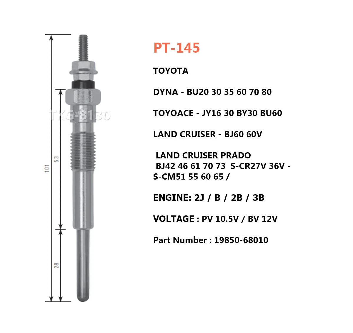 4 x Glow Plugs for TOYOACE, LAND CRUISER, DYNA, LAND CRUISER PRADO (1985-2023)