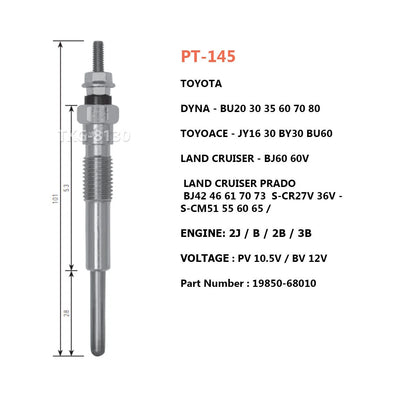 4 x Glow Plugs for TOYOACE, LAND CRUISER, DYNA, LAND CRUISER PRADO (1985-2023)