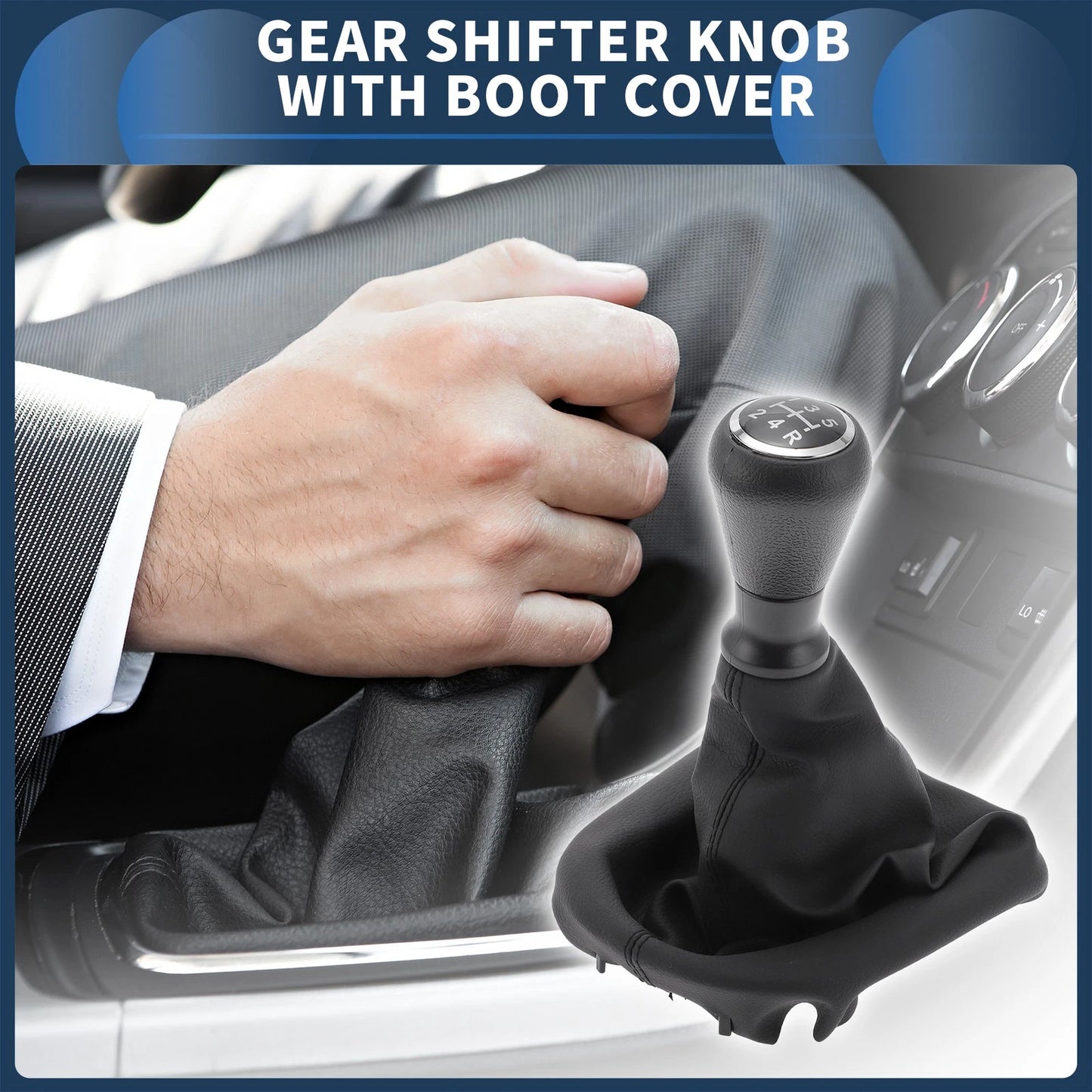 5 Speed Gear Shifter Knob & Cover for Peugeot 206 (2005-2008) Black Faux Leather