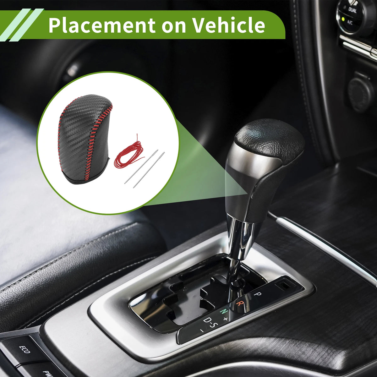 Gear Shift Knob Cover for Dodge Journey 2011-2020 Black Carbon Fiber Red