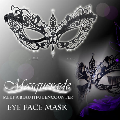 Venetian Metal Filigree Laser Cut Masquerade Black Mask with Rhinestones