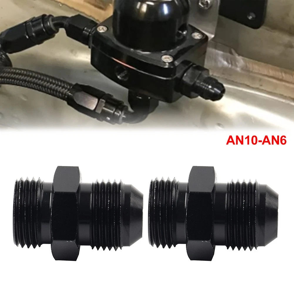 2 x Black Aluminum AN10 Flare to 6AN ORB Male Fitting Adapter for Universal