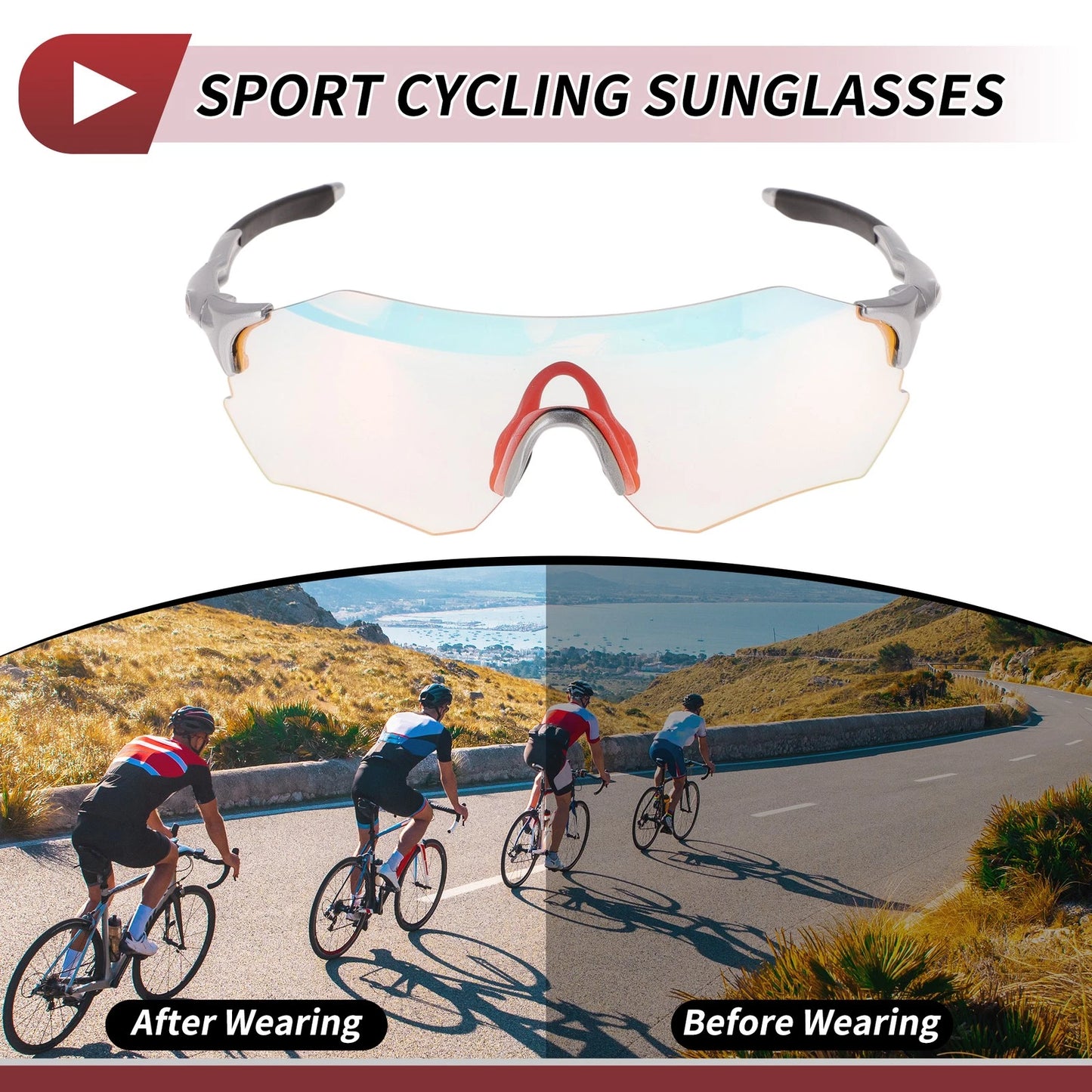 1 Set Riding Goggles Light Red Lens Silver Tone Frame PC TPU for Motorcycle