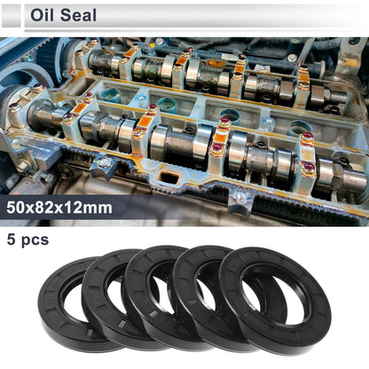 Oil Seal 50x82x12mm Seal Ring Rotary Shaft Seal Nitrile Rubber Black 5 Pcs